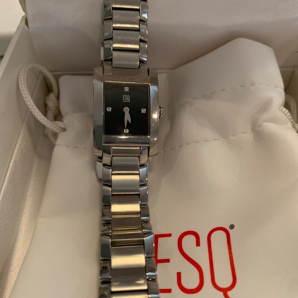 ESQ MOVADO Venture Stainless Steel Diamond Quartz Tank Ladies Watch - Picture 2 of 9